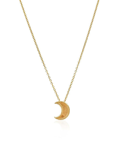 14k Yellow Gold Polished Moon Necklace with Diamond - Ellie Belle