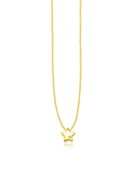 14k Yellow Gold Polished Star Necklace with Diamond - Ellie Belle