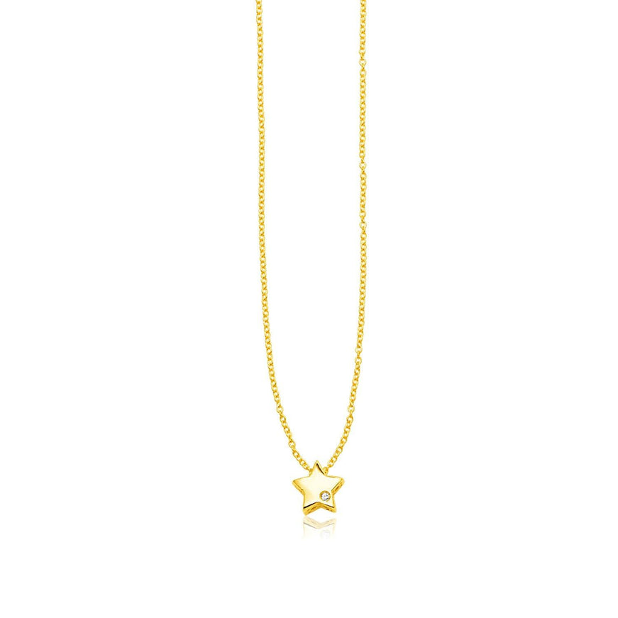 14k Yellow Gold Polished Star Necklace with Diamond - Ellie Belle