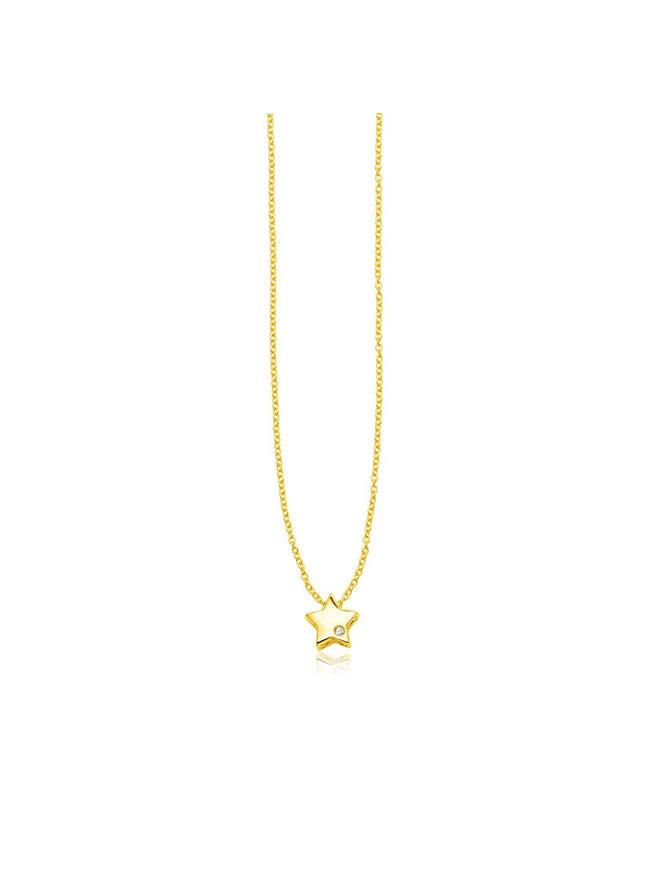 14k Yellow Gold Polished Star Necklace with Diamond - Ellie Belle