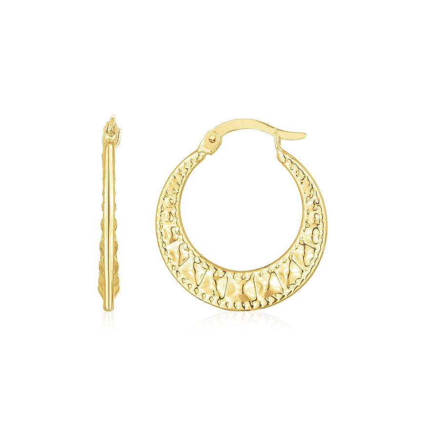 14K Yellow Gold Puffed Wavy Textured Hoops - Ellie Belle