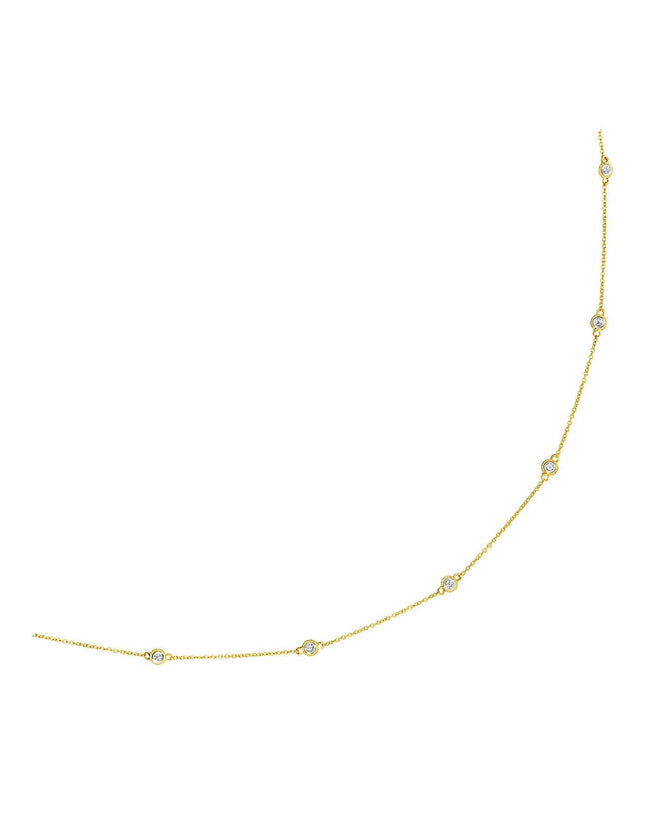 14k Yellow Gold Station Necklace with Round Diamonds - Ellie Belle