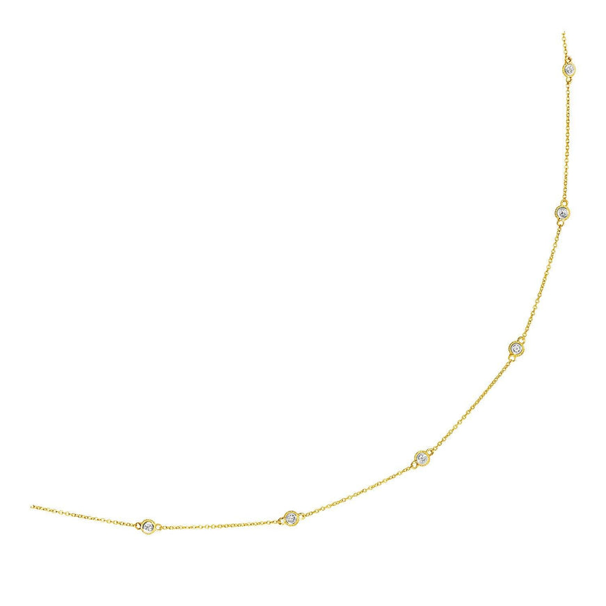 14k Yellow Gold Station Necklace with Round Diamonds - Ellie Belle