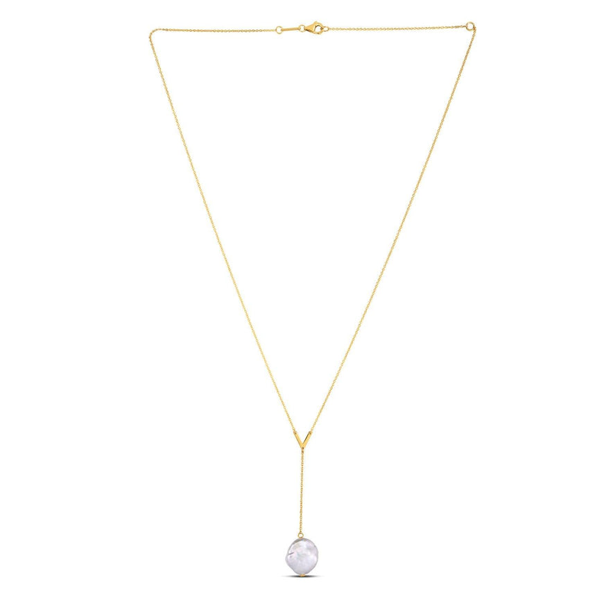 14k Yellow Gold Tesoro Pearl Lariat Necklace - Ellie Belle