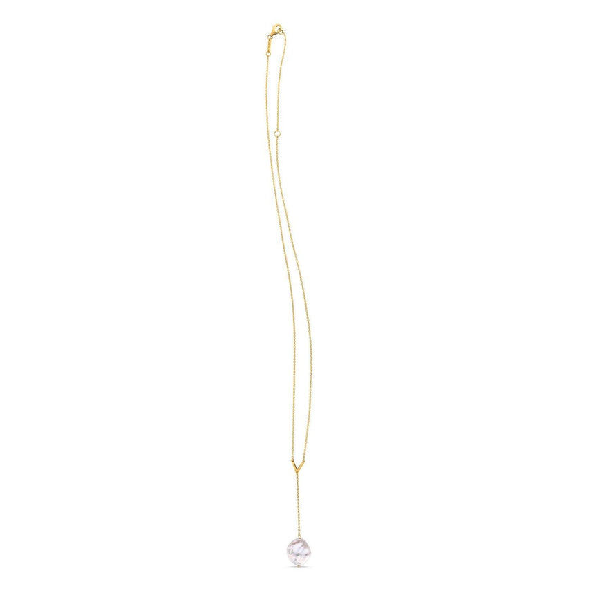 14k Yellow Gold Tesoro Pearl Lariat Necklace - Ellie Belle