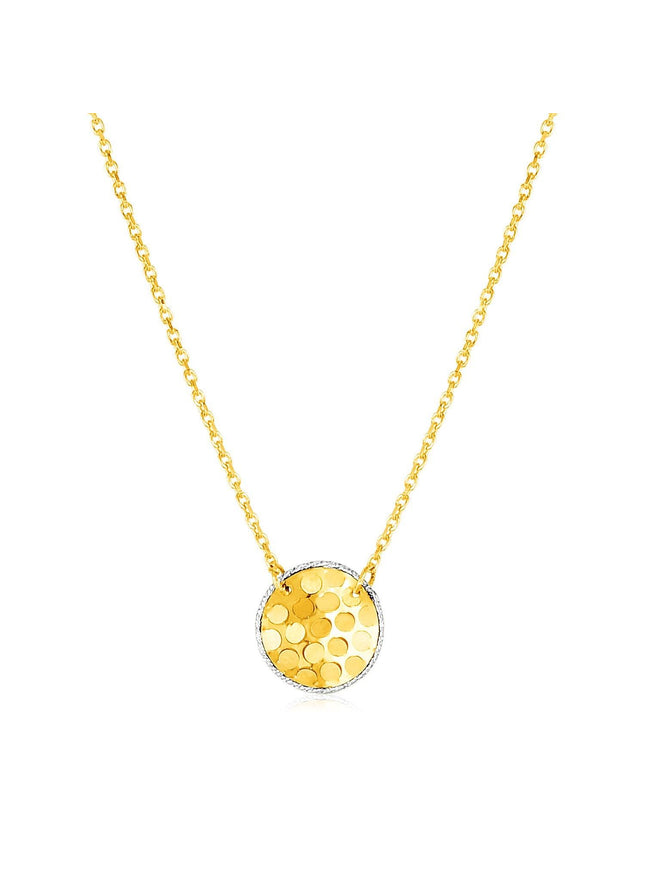 14k Yellow Gold Textured Circle Necklace with White Gold Details - Ellie Belle