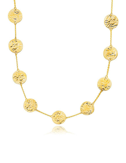 14k Yellow Gold Textured Disc Long Layering Necklace - Ellie Belle