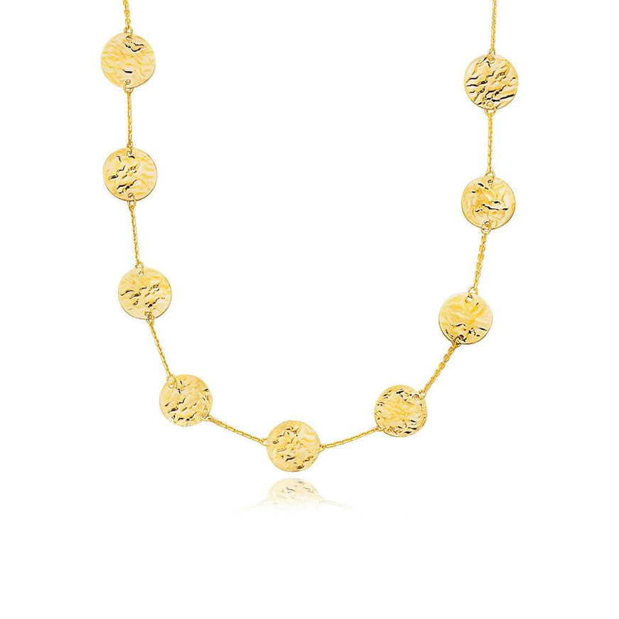 14k Yellow Gold Textured Disc Long Layering Necklace - Ellie Belle