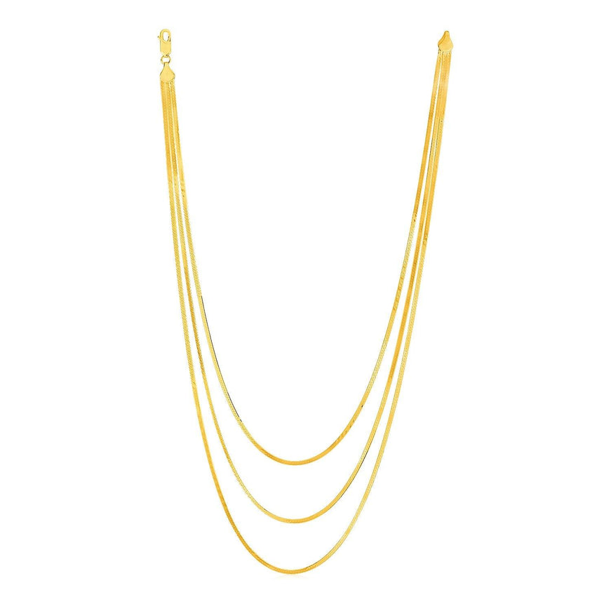 14k Yellow Gold Three Strand Herringbone Chain Necklace - Ellie Belle