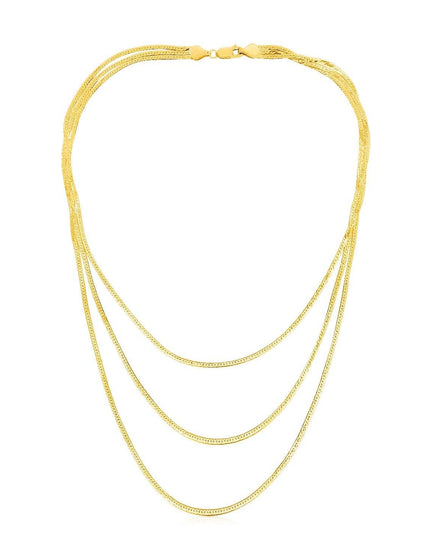 14k Yellow Gold Three Strand Herringbone Chain Necklace - Ellie Belle