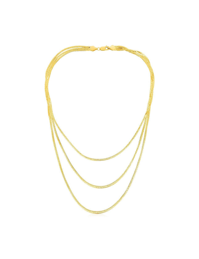 14k Yellow Gold Three Strand Herringbone Chain Necklace - Ellie Belle