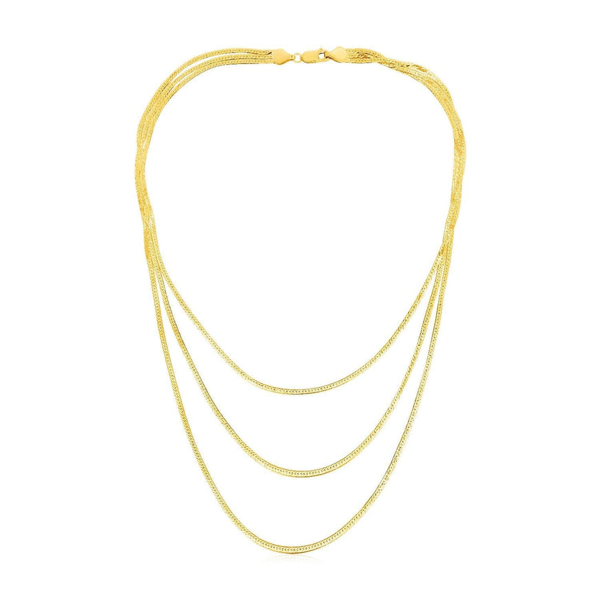 14k Yellow Gold Three Strand Herringbone Chain Necklace - Ellie Belle