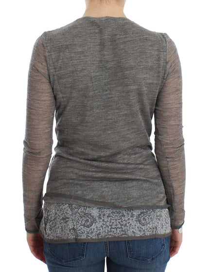 Ermanno Scervino Gray Wool Blend Stretch Long Sleeve Sweater - Ellie Belle