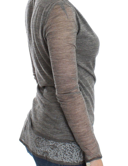 Ermanno Scervino Gray Wool Blend Stretch Long Sleeve Sweater - Ellie Belle