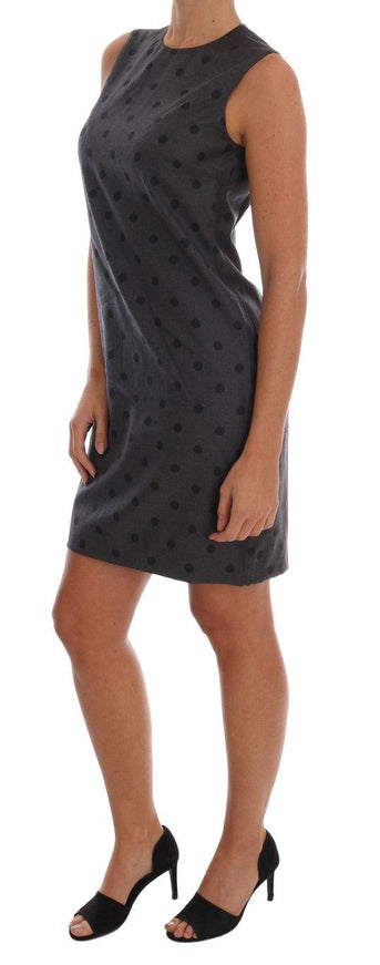 Dolce & Gabbana Gray Polka Dotted Sheath Wool Dress