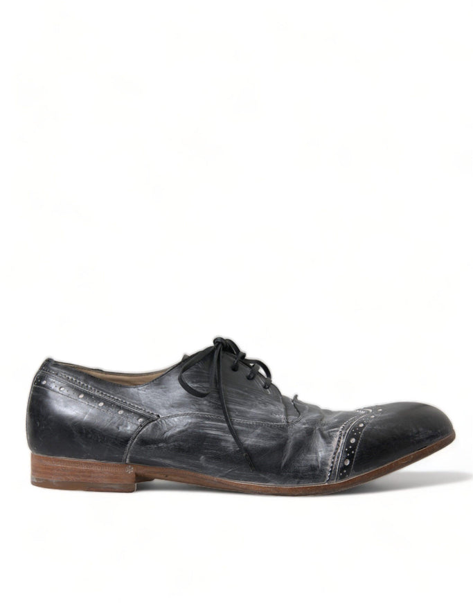 Dolce & Gabbana Black Leather Lace Up Formal Derby Dress Shoes - Ellie Belle