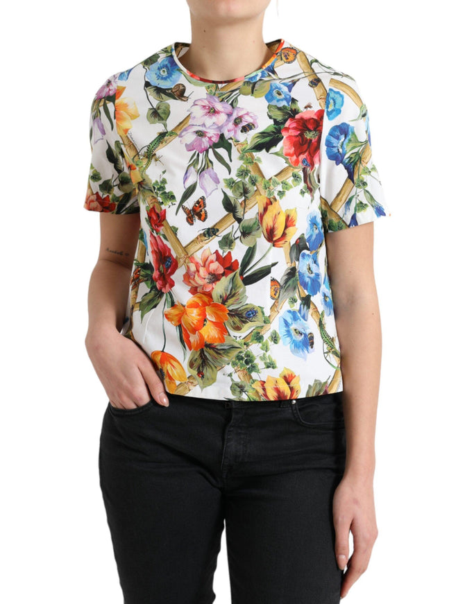 Dolce & Gabbana Multicolor Floral Cotton Round Neck Blouse Top - Ellie Belle