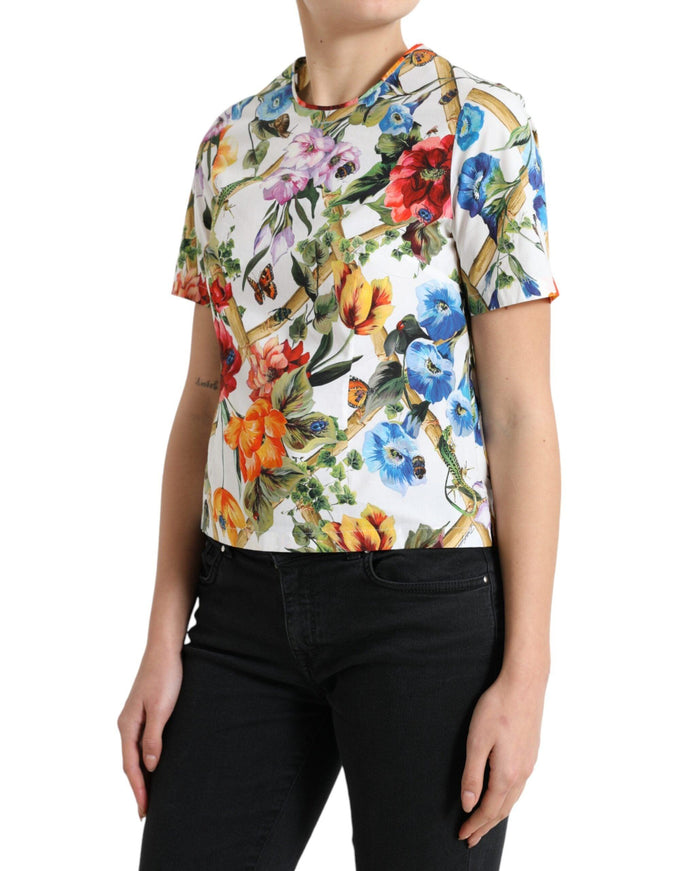 Dolce & Gabbana Multicolor Floral Cotton Round Neck Blouse Top - Ellie Belle