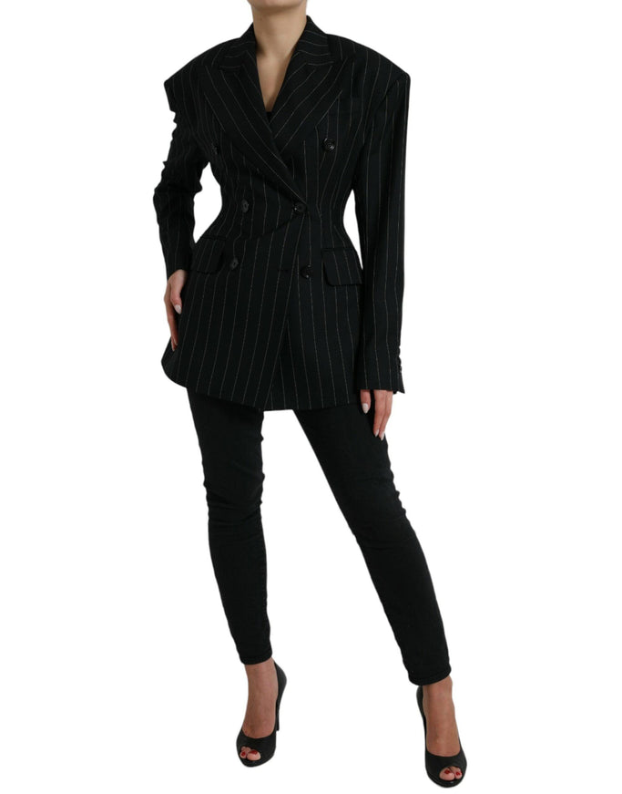 Dolce & Gabbana Black Striped Wool DoubleBreasted Coat Jacket - Ellie Belle