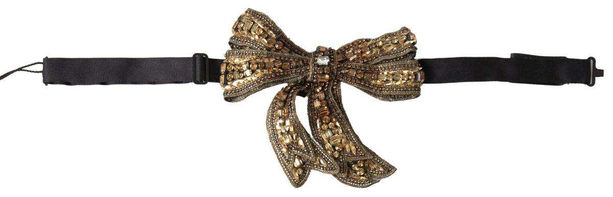 Dolce & Gabbana Gold Crystal Beaded Sequined Silk Catwalk Necklace Bowtie - Ellie Belle