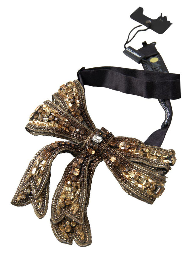 Dolce & Gabbana Gold Crystal Beaded Sequined Silk Catwalk Necklace Bowtie - Ellie Belle