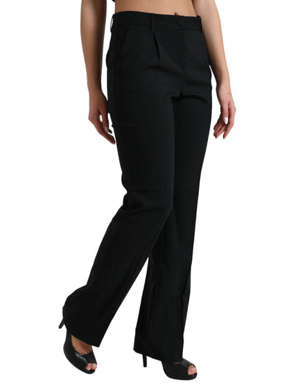 Dolce & Gabbana Black Wool Mid Waist Tapered Pants - Ellie Belle