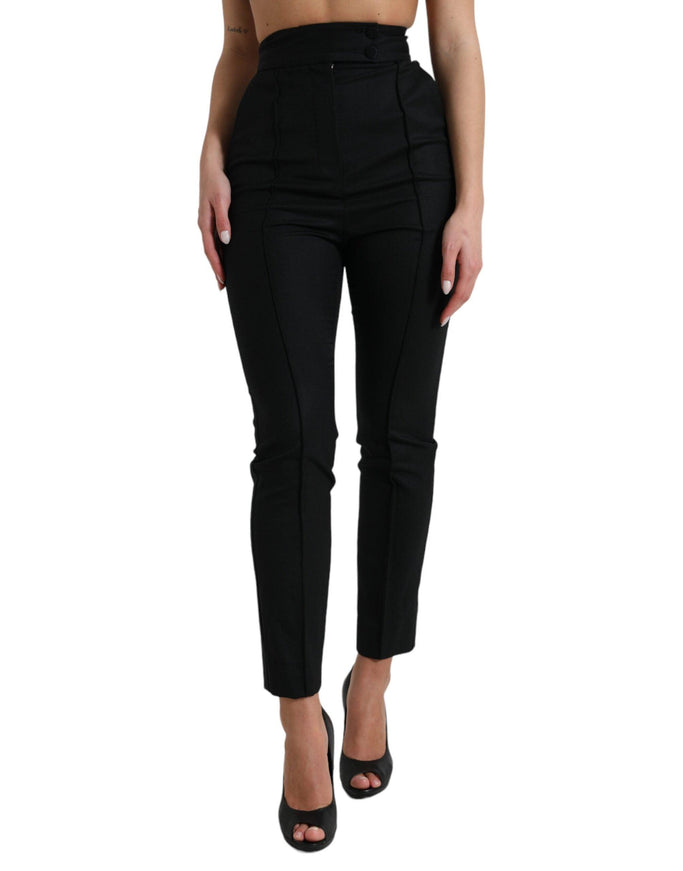 Dolce & Gabbana Black Wool High Waist Tapered Pants - Ellie Belle