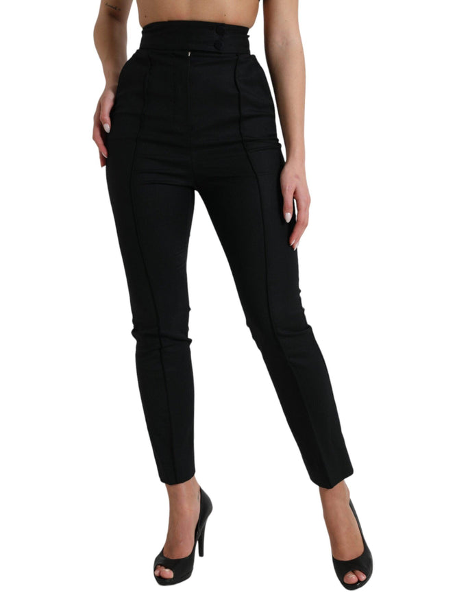 Dolce & Gabbana Black Wool High Waist Tapered Pants - Ellie Belle