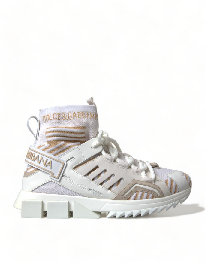 Dolce & Gabbana White Beige Sorrento Socks Sneakers Shoes - Ellie Belle