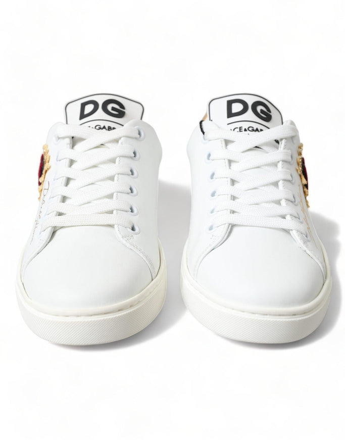 Dolce & Gabbana White Leather Gold Red Heart Sneakers Shoes - Ellie Belle