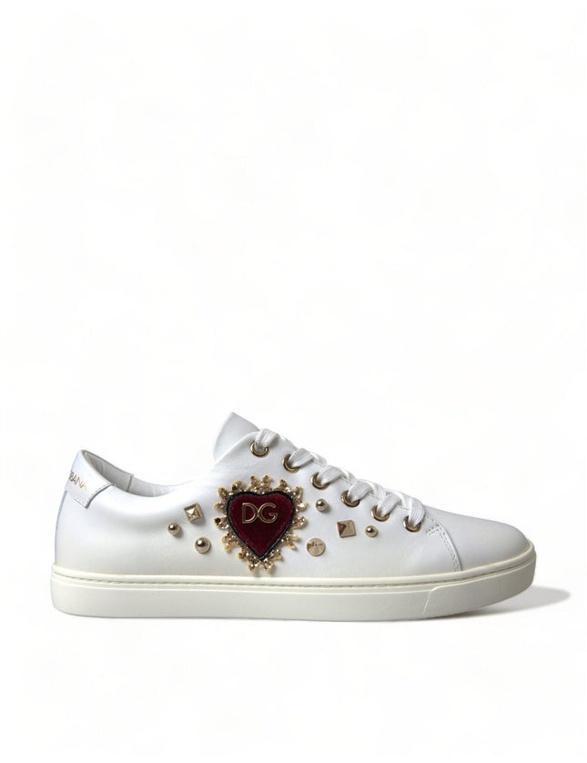 Dolce & Gabbana White Leather Gold Red Heart Sneakers Shoes - Ellie Belle