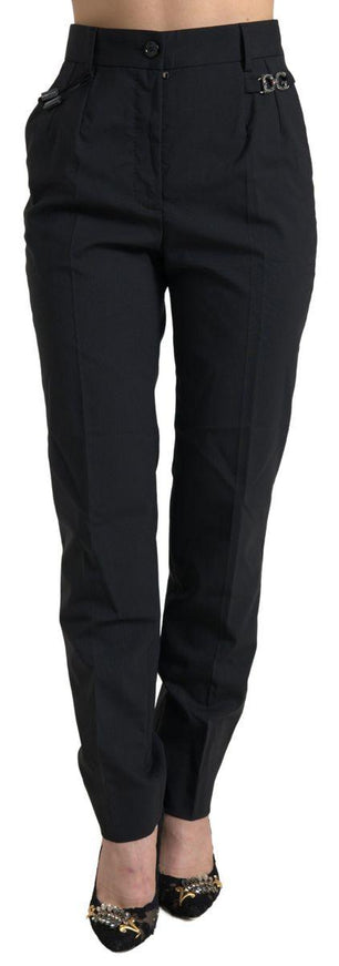 Dolce & Gabbana Black Wool High Waist Tapered Pants - Ellie Belle