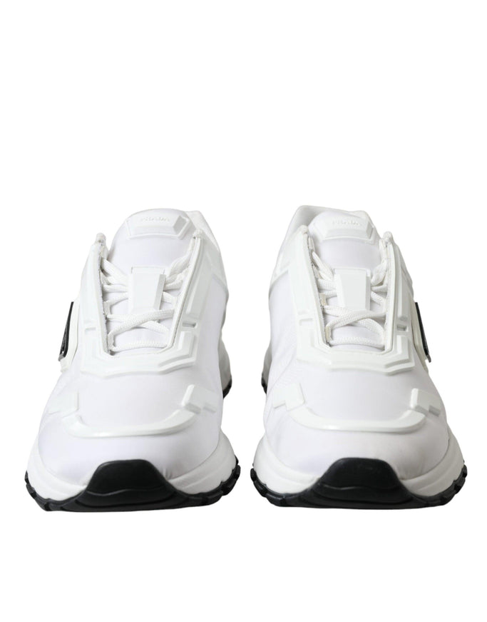 Prada White Re-Nylon Triangle Logo Low Top Sneakers Shoes - Ellie Belle