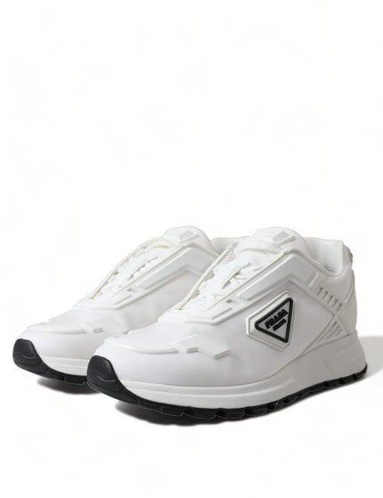 Prada White Re-Nylon Triangle Logo Low Top Sneakers Shoes - Ellie Belle