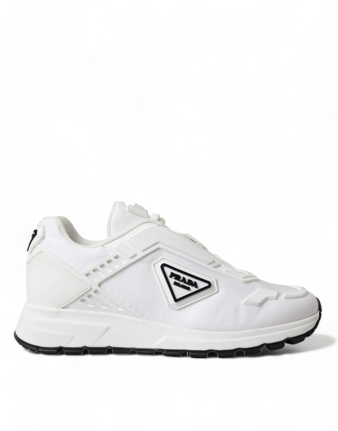 Prada White Re-Nylon Triangle Logo Low Top Sneakers Shoes - Ellie Belle