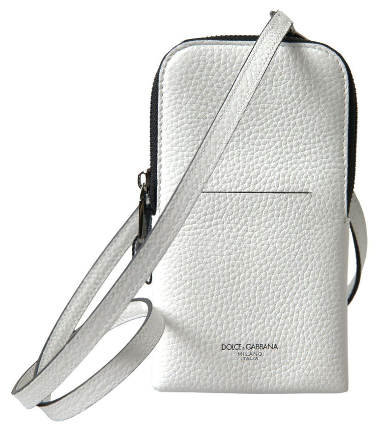 Dolce & Gabbana White Leather Purse Crossbody Sling Phone Bag - Ellie Belle