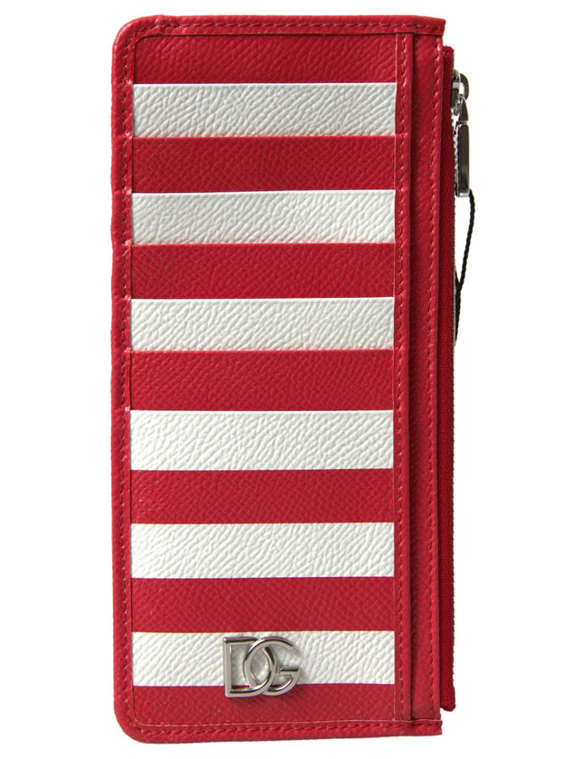 Dolce & Gabbana Red White Leather DG Logo Zip Card Holder Women Wallet - Ellie Belle