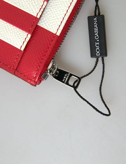 Dolce & Gabbana Red White Leather DG Logo Zip Card Holder Women Wallet