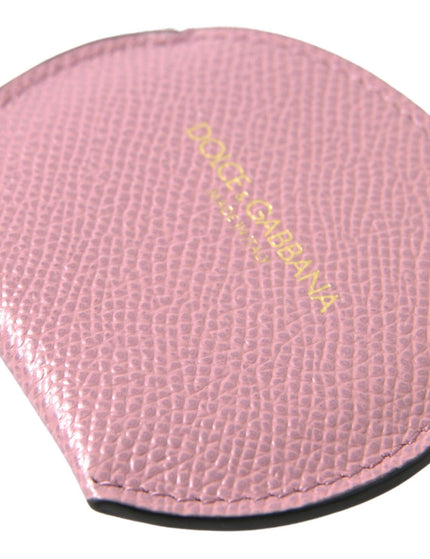 Dolce & Gabbana Pink Calfskin Leather Round Logo Print Hand Mirror Holder - Ellie Belle
