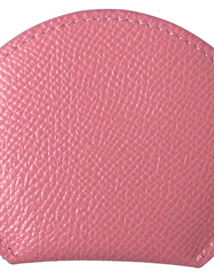 Dolce & Gabbana Pink Calfskin Leather Round Logo Print Hand Mirror Holder - Ellie Belle