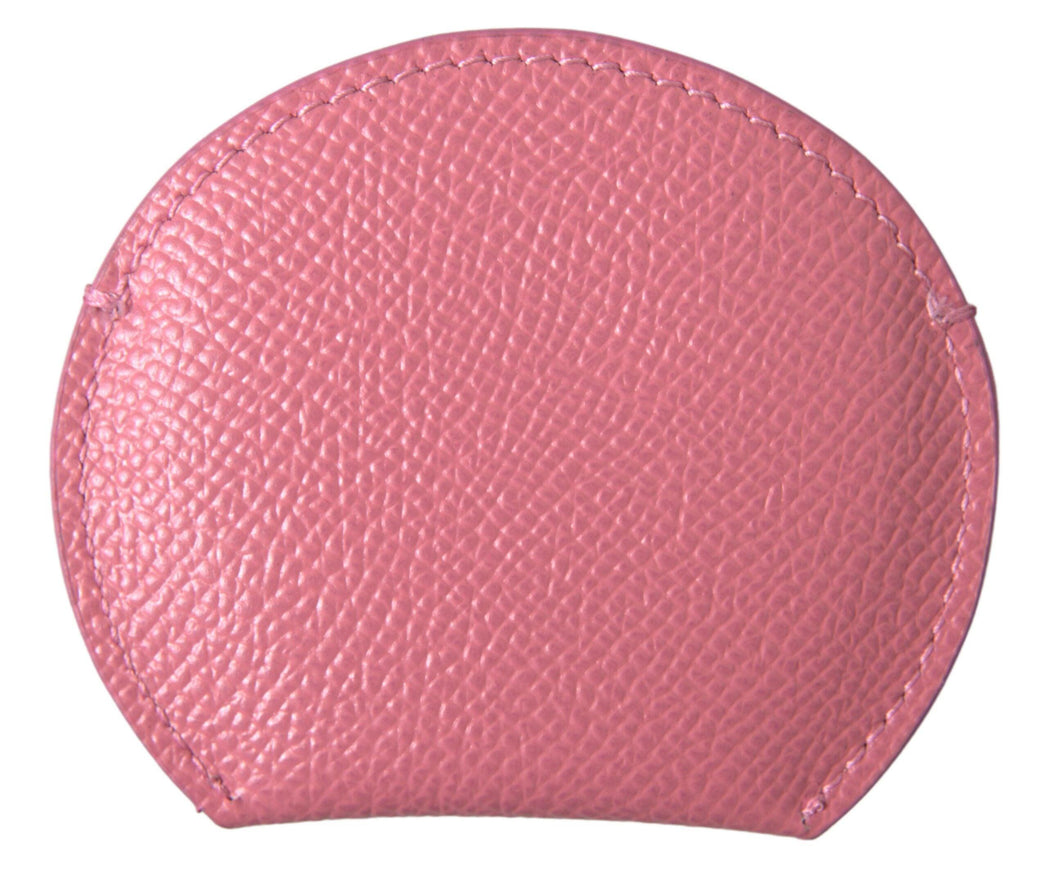 Dolce & Gabbana Pink Calfskin Leather Round Logo Print Hand Mirror Holder - Ellie Belle