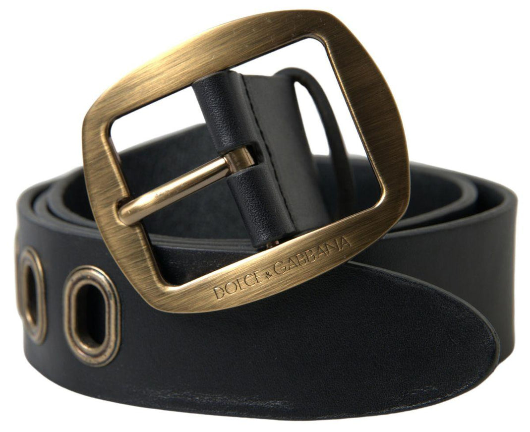 Dolce & Gabbana Black Leather Gold Metal Buckle Men Belt - Ellie Belle