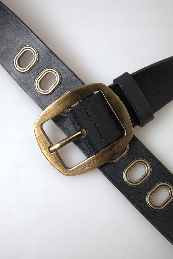 Dolce & Gabbana Black Leather Gold Metal Buckle Men Belt - Ellie Belle