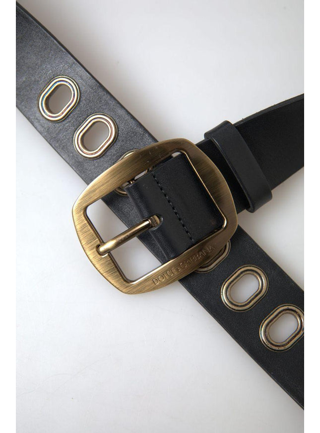 Dolce & Gabbana Black Leather Gold Metal Buckle Men Belt - Ellie Belle