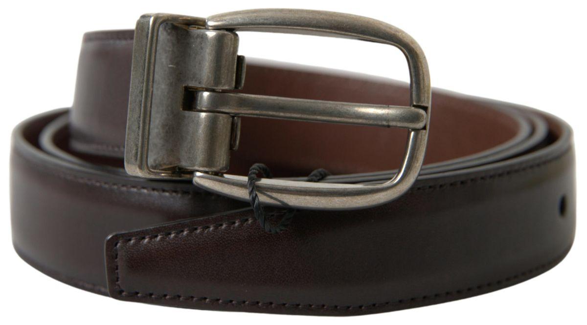 Dolce & Gabbana Brown Leather Metal Buckle Men Cintura Belt - Ellie Belle