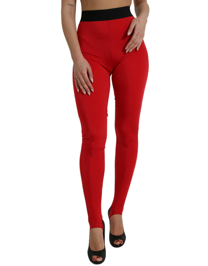 Dolce & Gabbana Red Nylon Stretch Slim Leggings Pants - Ellie Belle