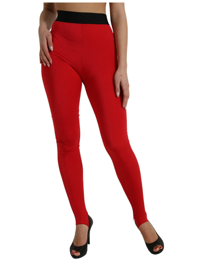Dolce & Gabbana Red Nylon Stretch Slim Leggings Pants - Ellie Belle