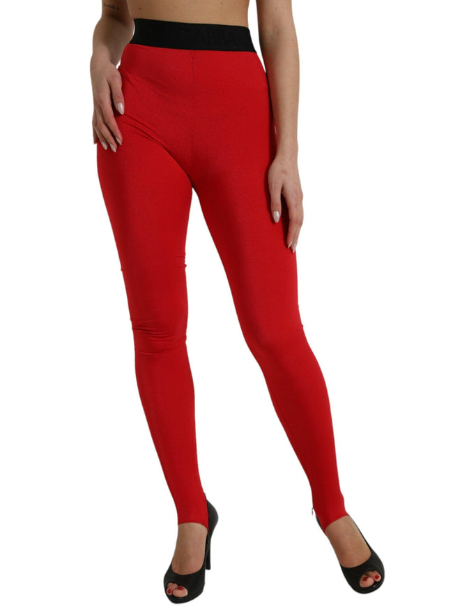 Dolce & Gabbana Red Nylon Stretch Slim Leggings Pants - Ellie Belle