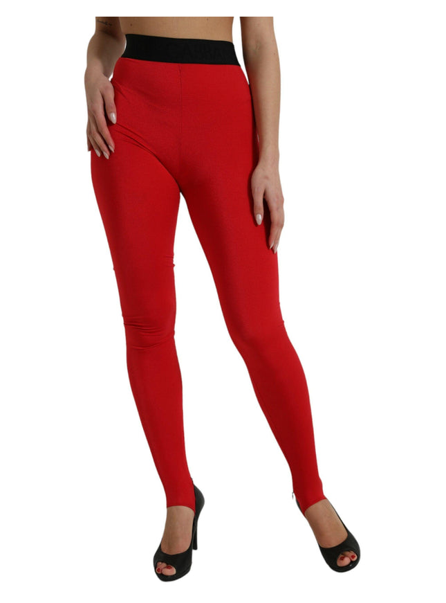 Dolce & Gabbana Red Nylon Stretch Slim Leggings Pants - Ellie Belle