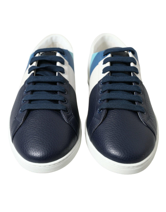 Dolce & Gabbana White Blue Leather Low Top Sneakers Shoes - Ellie Belle